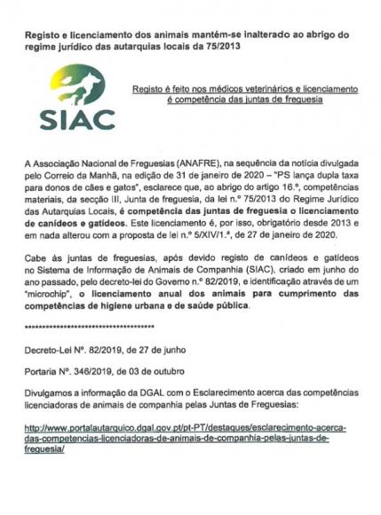 Compet&ecirc;ncias licenciadoras de animais de companhia pelas Juntas de Freguesia